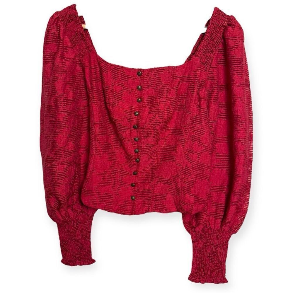 Anthropologie Romantic Puff-Sleeved Blouse Raspberry XS - Picture 4 of 9
